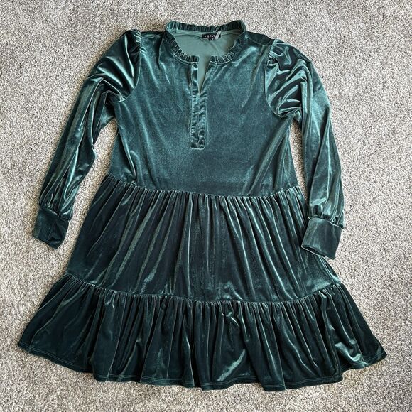 1 STATE Womens Dress Green Velvet Long Sleeve V-neck Glam Evening Large - Picture 1 of 6